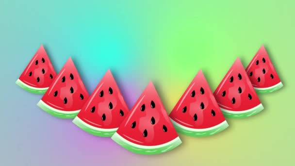 Animation Von Wassermelonenscheiben Auf Farbigem Hintergrund Sommerkonzept — Stockvideo