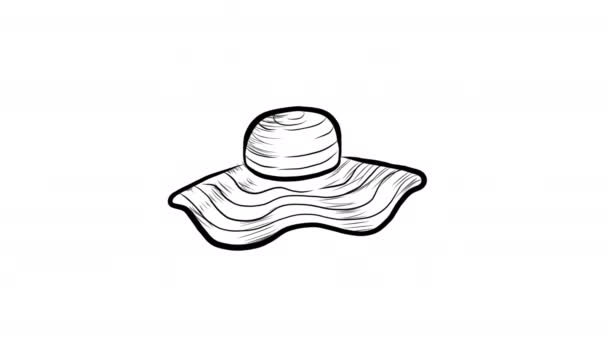 Ilustración Sombrero Paja Femenino Dibujado Mano Blanco Negro — Vídeos de Stock