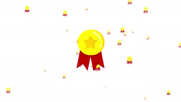 Бейджі Переможці Зірками Зоряні Знаки Ізольовані Білому Медальйонні Символи Трофей — стокове відео