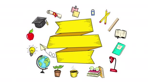 Σχολικά Είδη Και Chalkboard Μαυροπίνακα Animation Illustration Happy Teacher Day — Αρχείο Βίντεο