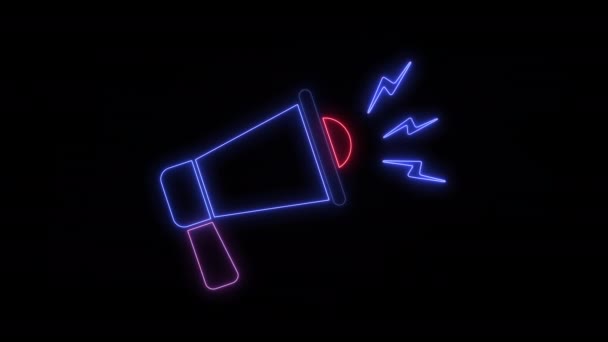 Animáció Izzó Neon Fény Megafon Ikon Elszigetelt Fekete Alapon Minimalizmus — Stock videók