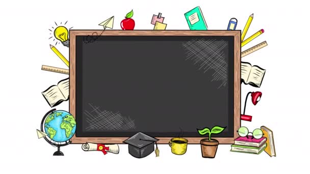 带黑板的学习用品和黑板 动画插图 — 图库视频影像