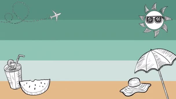 Летний Анимационный Фон Пляжем Напитками Солнцем — стоковое видео