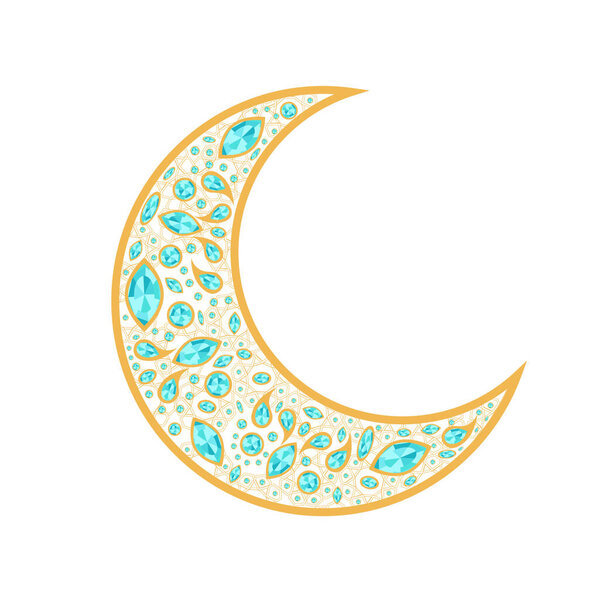 Ramadan Kareem background with golden moon with diamonds 
