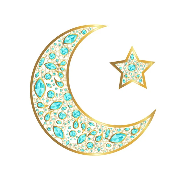 Ramadan Kareem Background Golden Star Moon Diamonds — Stock Vector