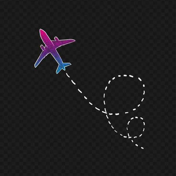 Neon Flying Plane Vectorkunst Zwarte Achtergrond — Stockvector