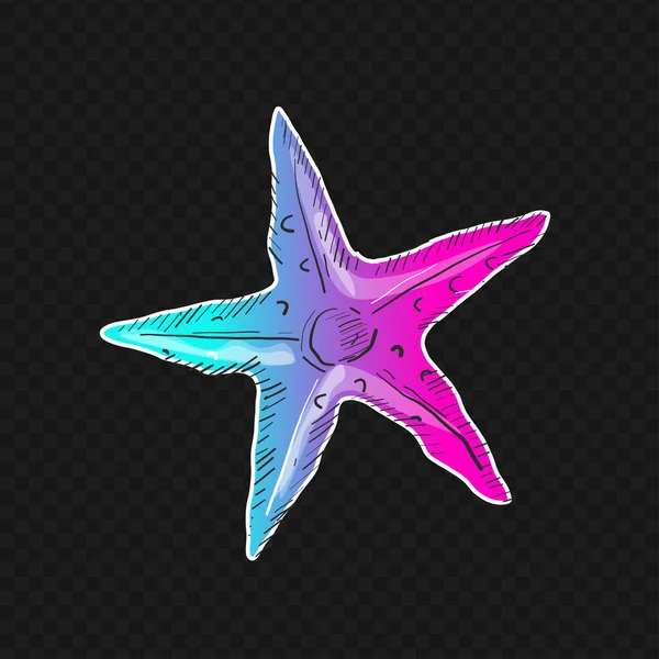 Neon Sea Star Vector Art Black Background — Stock Vector