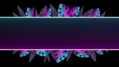 Tropikal yapraklı neon ışıkları pankartı, kopyalama alanı için dijital video animasyonu