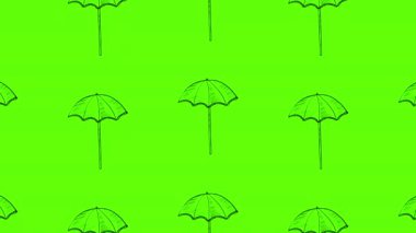 Parlak yeşil. Yaz tatili, yaz şapkaları ve şemsiyelerinin video animasyonu. 