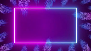 Tropikal yapraklı neon ışıkları pankartı, kopyalama alanı için dijital video animasyonu