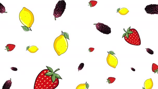 图形数字视频动画与草莓 柠檬和桑树 — 图库视频影像
