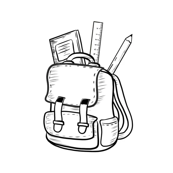 Flat Illustration School Bag Stationary White Background — Stockvektor