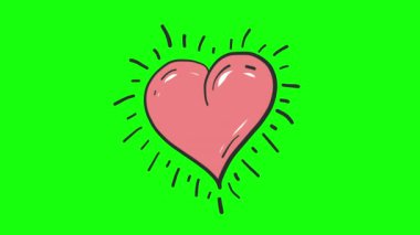red heart on green background, cartoon animation 14 February 