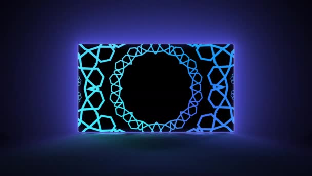 Glowing Neon Blue Ornamental Mandala — Stok Video