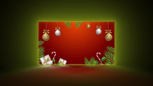 New Year Concept Christmas Decorations Red Box — Stockvideo