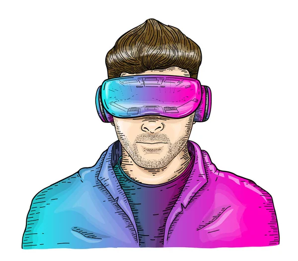 Homme Portant Des Lunettes Réalité Virtuelle — Image vectorielle