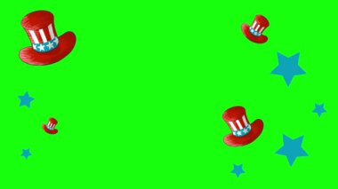 hats pattern in usa colors, green background, 4 july