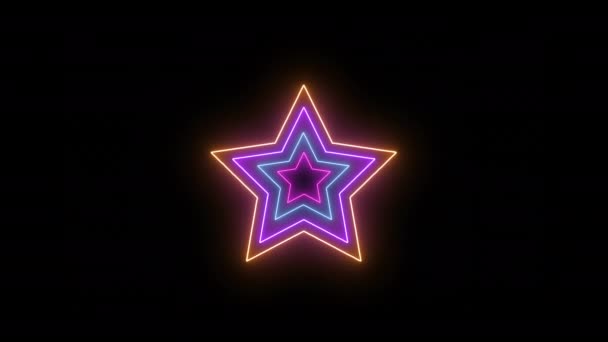 Black Background Glowing Neon Sign Star — Stock video
