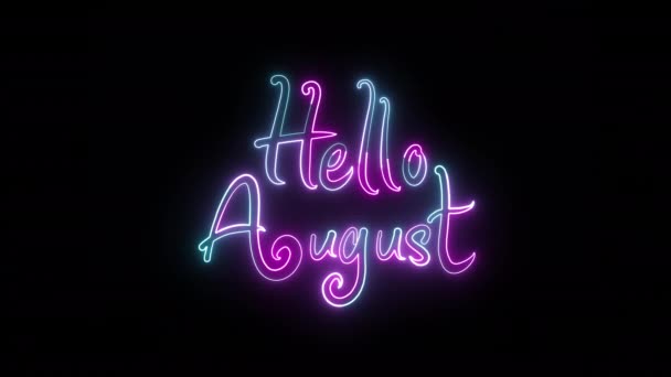 Glowing Neon Text Hello August — Stock Video