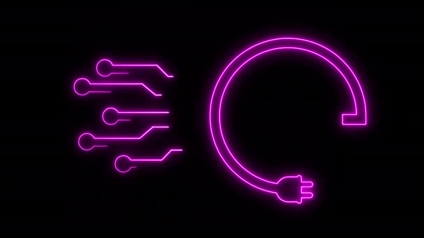 Black Background Glowing Neon Sign Charging System — Stock video