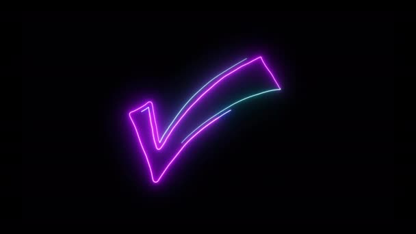 Neon Tick Done Approval Sign — Vídeo de Stock