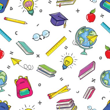 Colorful Education Pattern, school supplies 