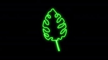 glowing Neon Palm Leave Icon on black background 