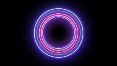 floresan neon aydınlatmalı, renkli daireler çerçevesi
