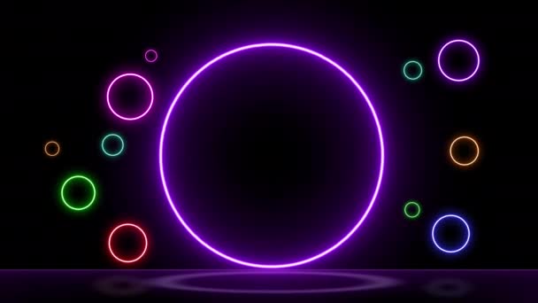 Флуоресцентные Неоновые Подсветки Круги Круглые Пузыри — стоковое видео
