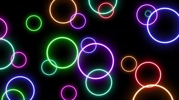 Neon Fluorescente Iluminado Círculos Bolhas Redondas Padrão — Vídeo de Stock