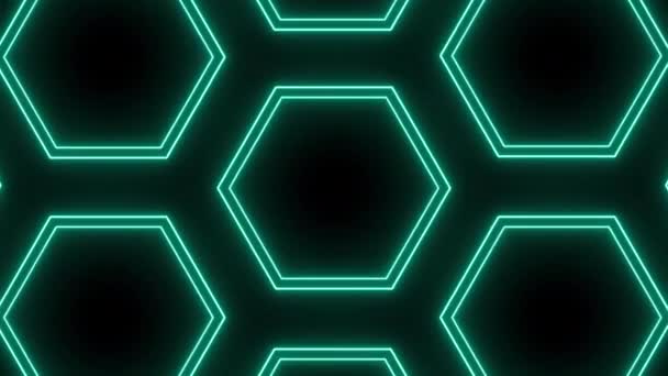 Floresan Neon Aydınlatmalı Çoğaltılmış Hexagon Şekilleri — Stok video