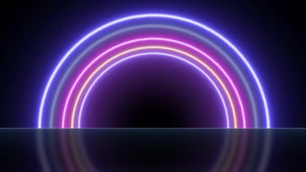 Fluorescente Néon Iluminado Círculos Frame Floor Reflection — Vídeo de Stock