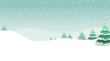 Kar manzarası, ağaçlar ve Noel kartı 