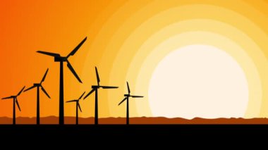 Günbatımı siluetleri rüzgar türbinleri, yeşil teknoloji, güç üretimi, yenilenebilir enerji