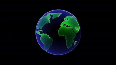 Dünya gezegeninin siyah zemin üzerindeki neon ışığı  