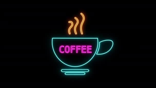 Neon Illumination Coffee Cup Sign — Stock Video