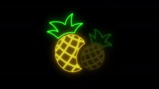 Neonové Osvětlení Dvou Ananasových Plodů — Stock video