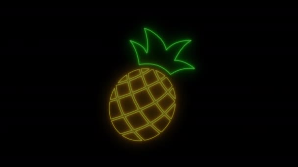Neon Verlichting Van Geel Gloeiende Ananas — Stockvideo