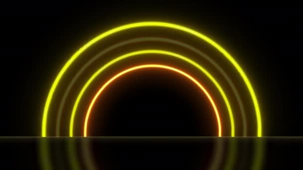 Brilhante Iluminação Néon Brilhante Moldura Arco Laranja Amarelo — Vídeo de Stock