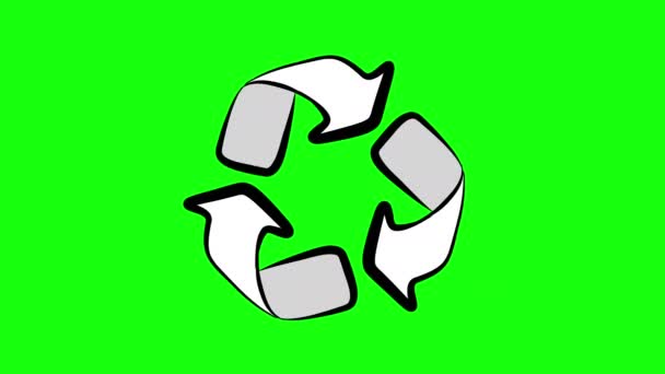 Draaiend Rond Bord Recycle Sign Pijlen Geïsoleerd Groene Achtergrond — Stockvideo