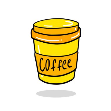 Beyaz arka planda izole edilmiş sarı kahve fincanı. 