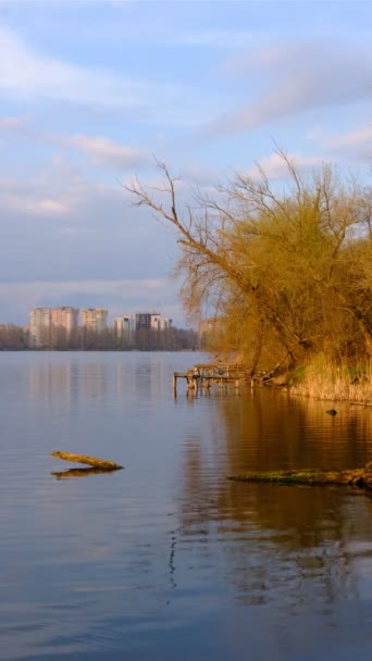 Jezioro Cheha Sumy Miasta Śródmieścia Niebo Odzwierciedla Widok Ptaka Miejskiego — Wideo stockowe