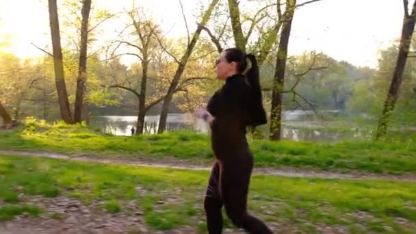 Slow Motion Running Woman Female Runner Jogging Outdoor Workout Park — Wideo stockowe