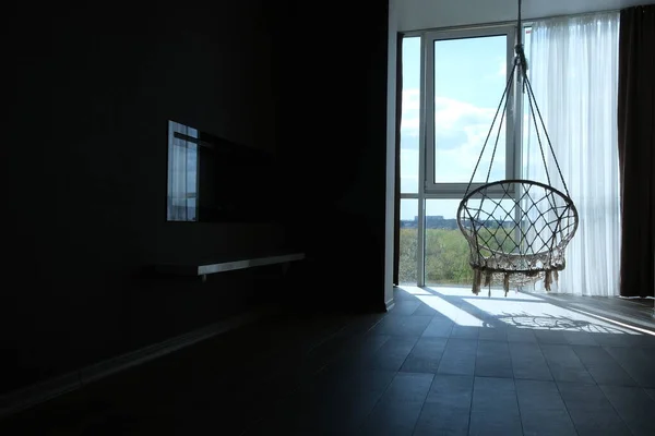 White Wicker Swing Chair Cute Interior Bedroom Cozy House Interior — Stockfoto