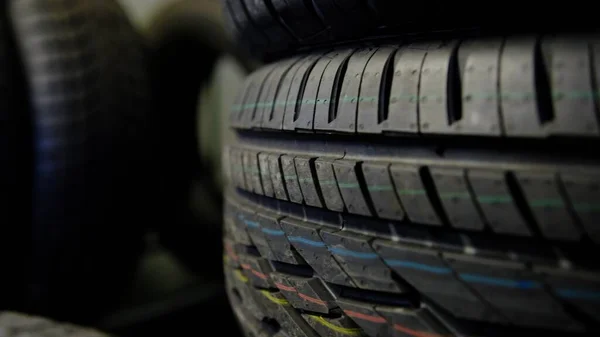 Summer Tires Changing Winter Tires Side Moving Shop Stands Dark — 스톡 사진