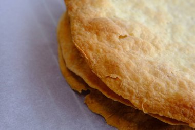 Fresh Puff Cakes for Napoleon Cake Puff pastry for dessert Milfey. French pastries. Napoleon cake layers.