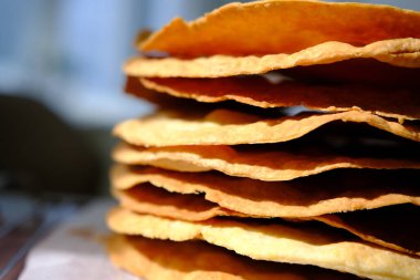 Fresh Puff Cakes for Napoleon Cake Puff pastry for dessert Milfey. French pastries. Napoleon cake layers.