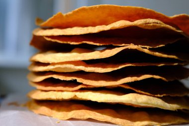 Fresh Puff Cakes for Napoleon Cake Puff pastry for dessert Milfey. French pastries. Napoleon cake layers.