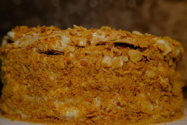 Board Delicious Napoleon Cake Close Selective Blur — Photo