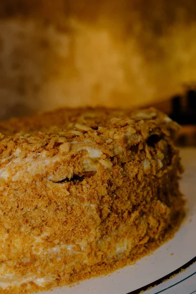 Board Delicious Napoleon Cake Close Selective Blur — Stock Photo, Image